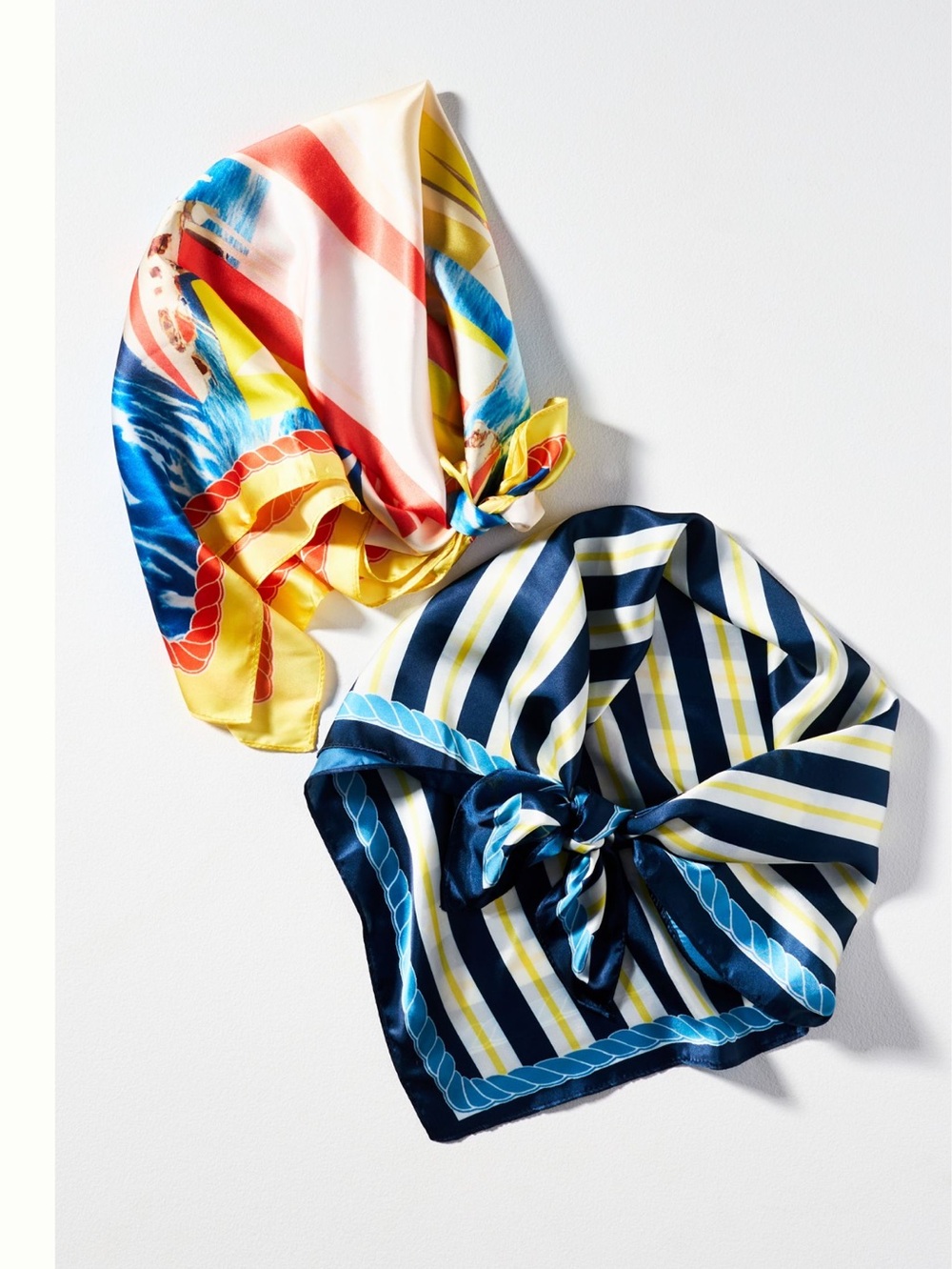 ⛵️Anthropologie Silky Scarves Head Hair Bag Scarf Set of 2 New Sailboat Nautical - Picture 1 of 10